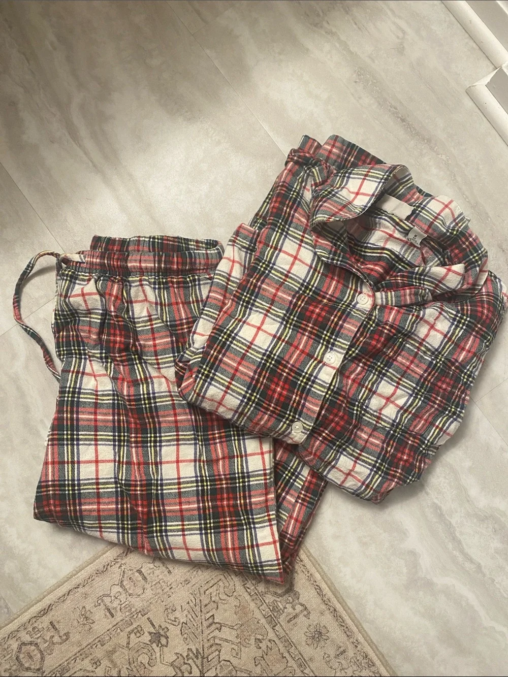 L.L. Bean Red, White, Black Plaid Flannel Pajama Set